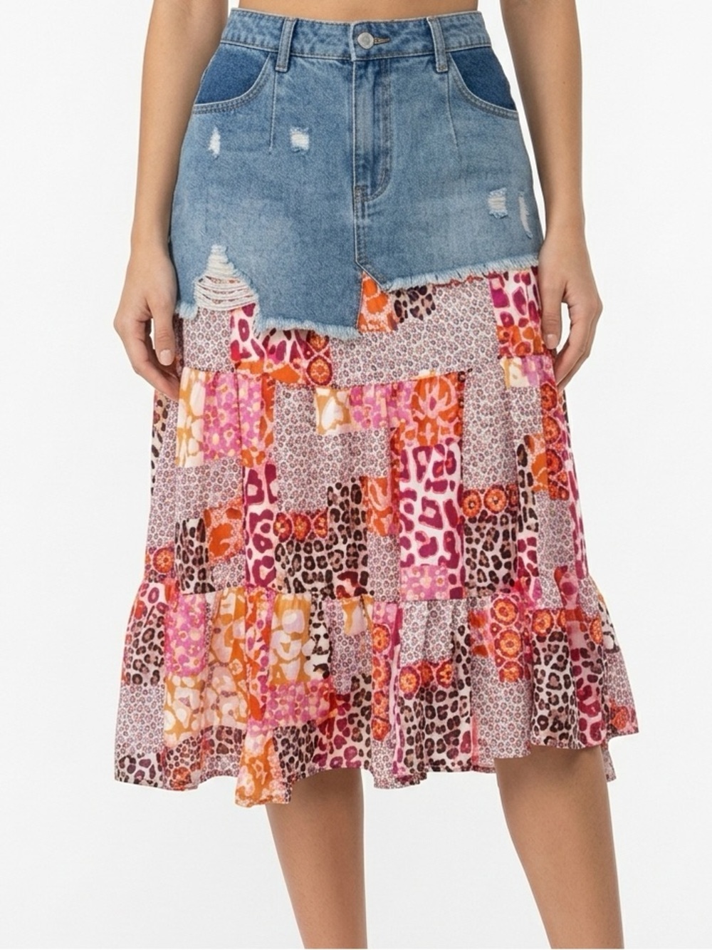 POL Patchwork Denim Floral Skirt women’s size large​